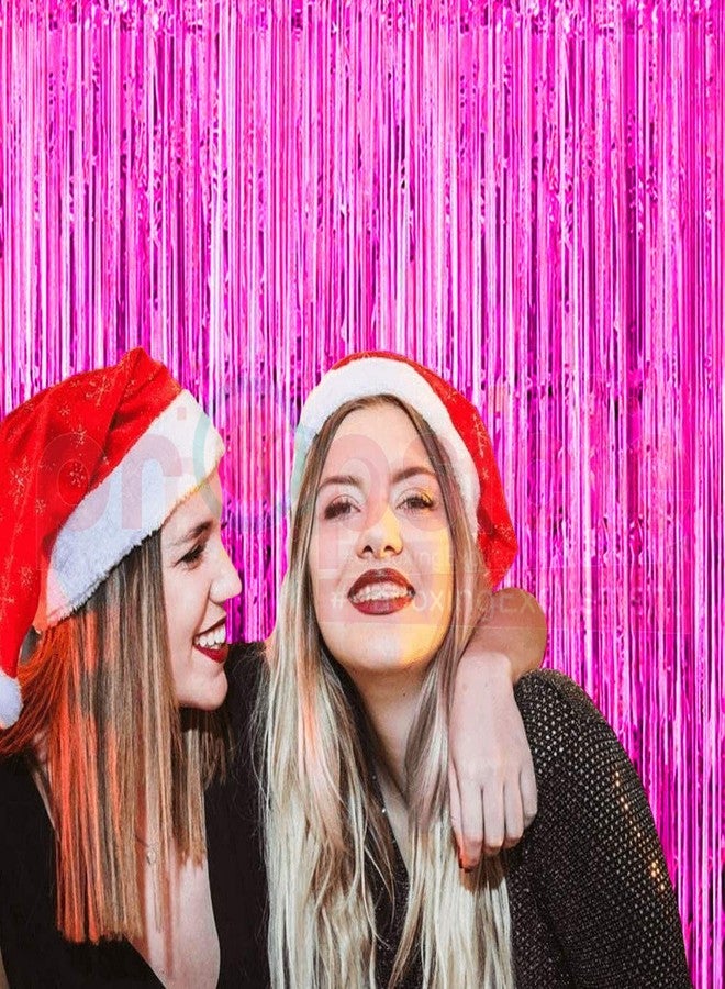 Propsicle Pink Foil Fringe Curtains 3x6 Ft Backdrop - (Pack of 2) Metallic Pink Tinsel Door/Wall Curtain for Birthday, Baby Shower, Bachelorette, Anniversary, Photo Booth, Party Decoration - Image 3